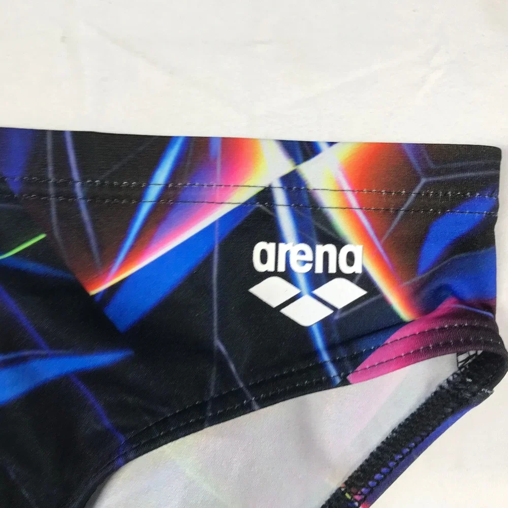 Arena Mens Swim Briefs Black Neon Geometric Laser Light Print Sz 36